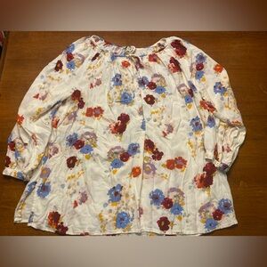 Lucky Brand Floral Boho Peasant Blouse 1X
